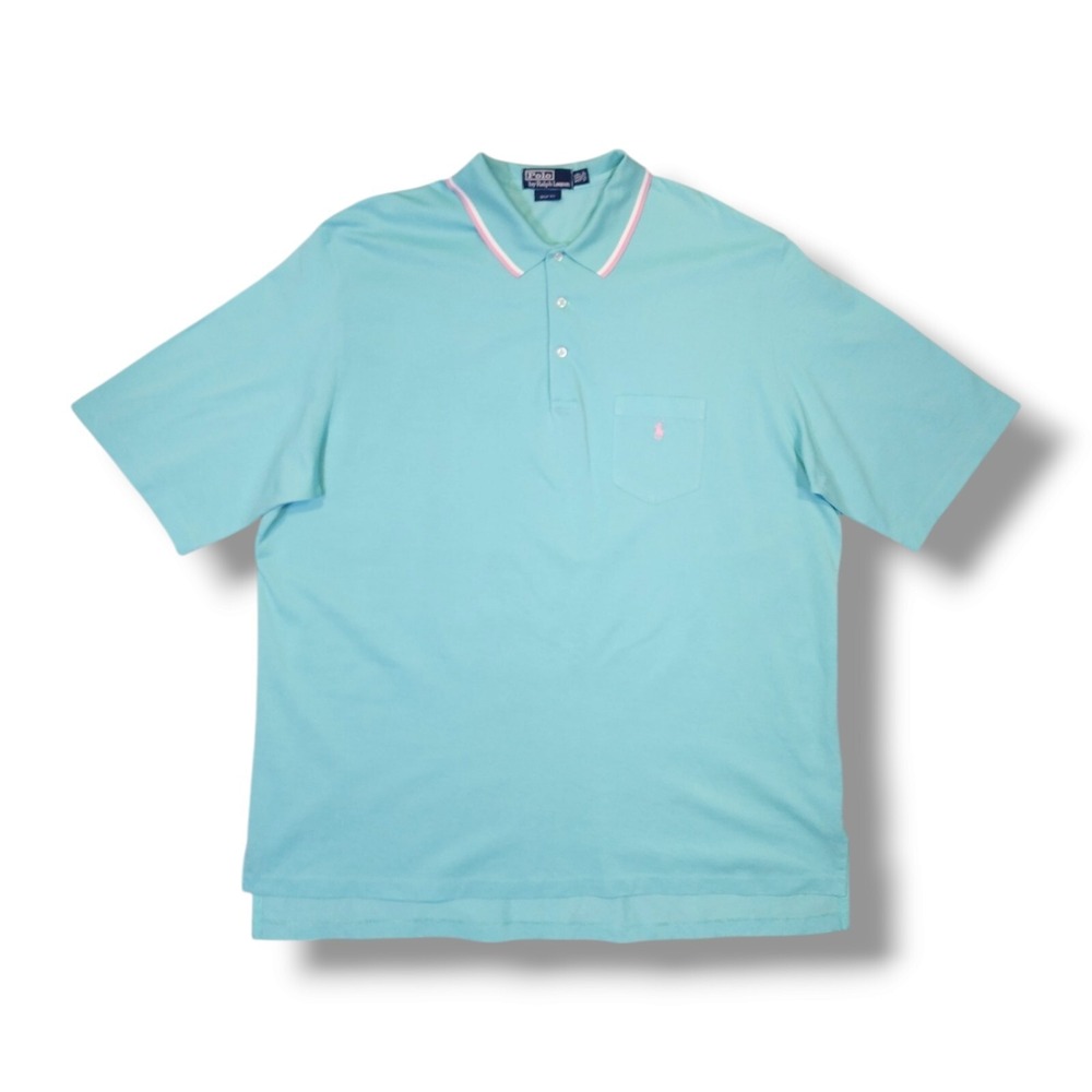 Polo by Ralph Lauren Light Blue Golf Fit Pink Pony Polo Shirt‎ Men's 2XL